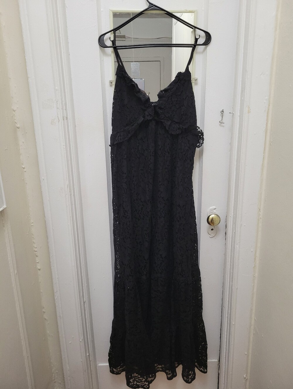Molly Bracken Whimsigoth Black Lace Ruffle Boho Maxi Dress L NWT